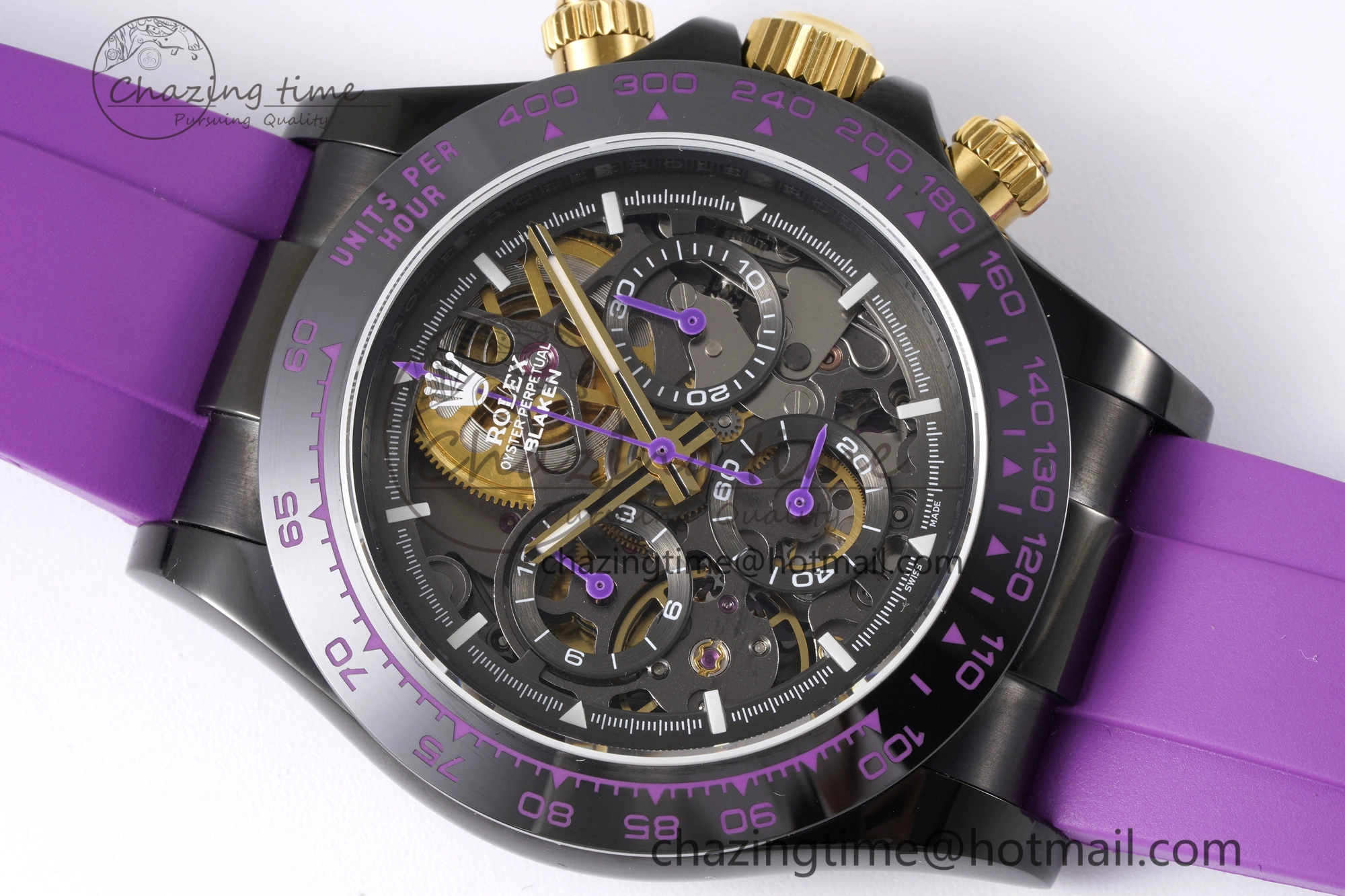 Daytona PVD Ceramic Bezel GETF Best Edition Skeleton Purple Dial on Purple Rubber Strap SA Efficient 1935