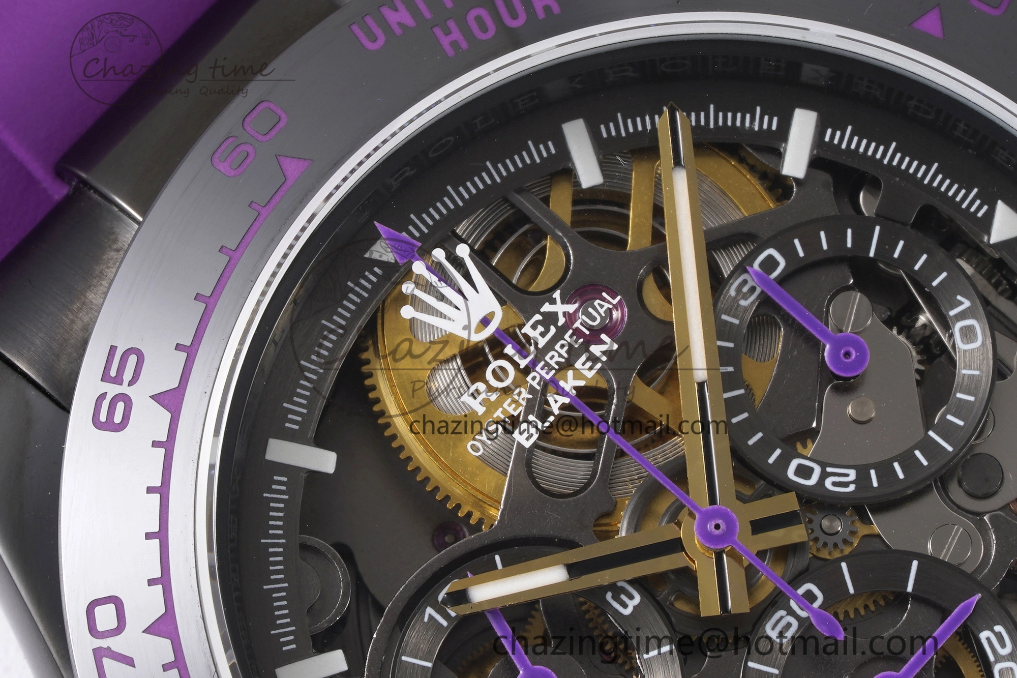Daytona PVD Ceramic Bezel GETF Best Edition Skeleton Purple Dial on Purple Rubber Strap SA Efficient 1935