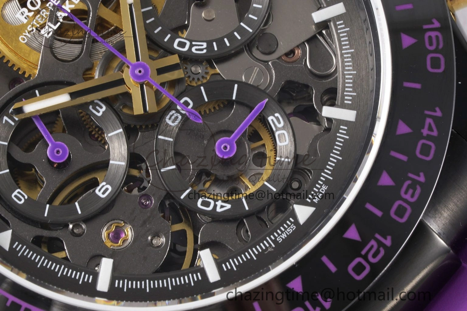 Daytona PVD Ceramic Bezel GETF Best Edition Skeleton Purple Dial on Purple Rubber Strap SA Efficient 1935
