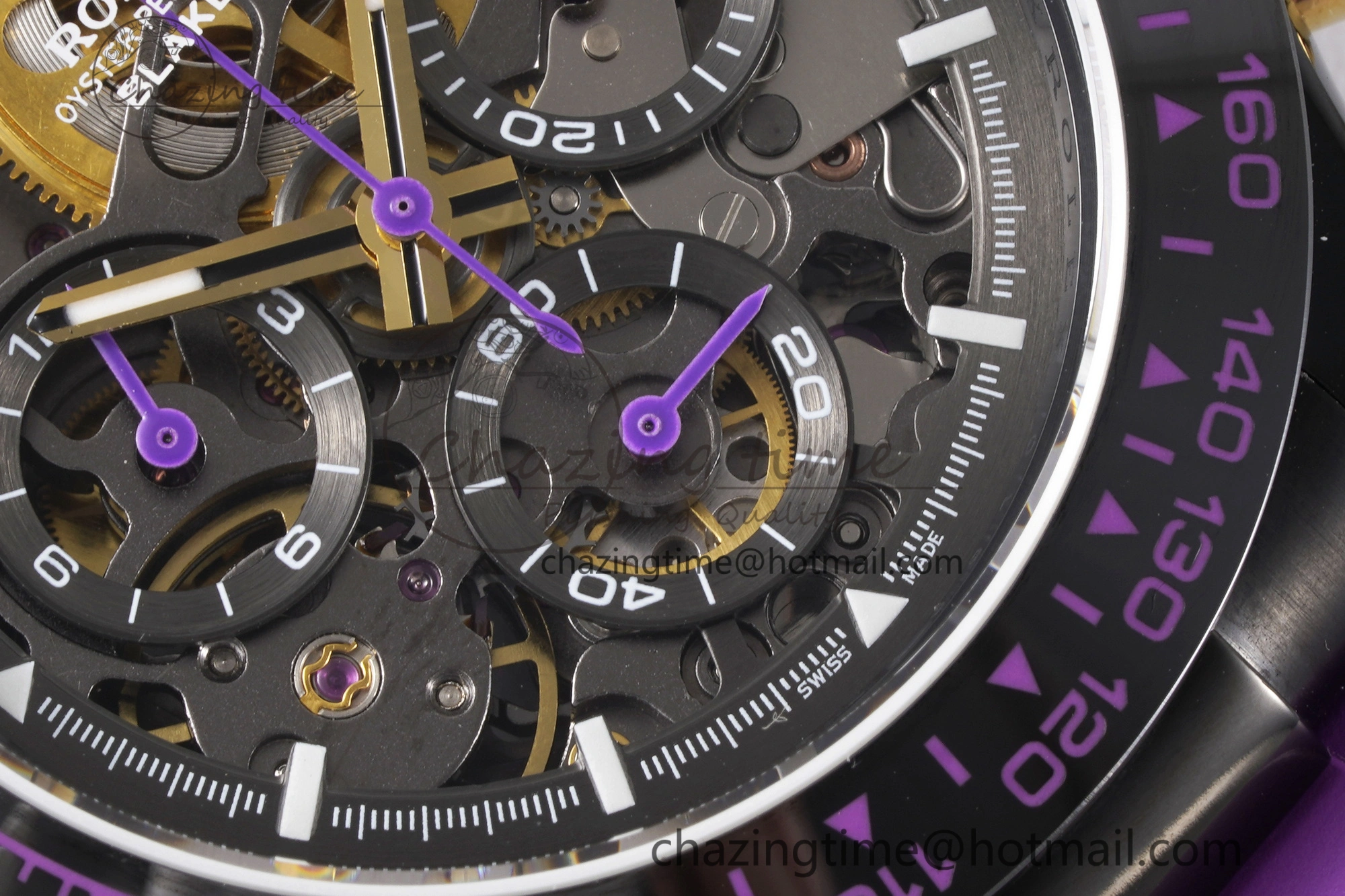 Daytona PVD Ceramic Bezel GETF Best Edition Skeleton Purple Dial on Purple Rubber Strap SA Efficient 1935