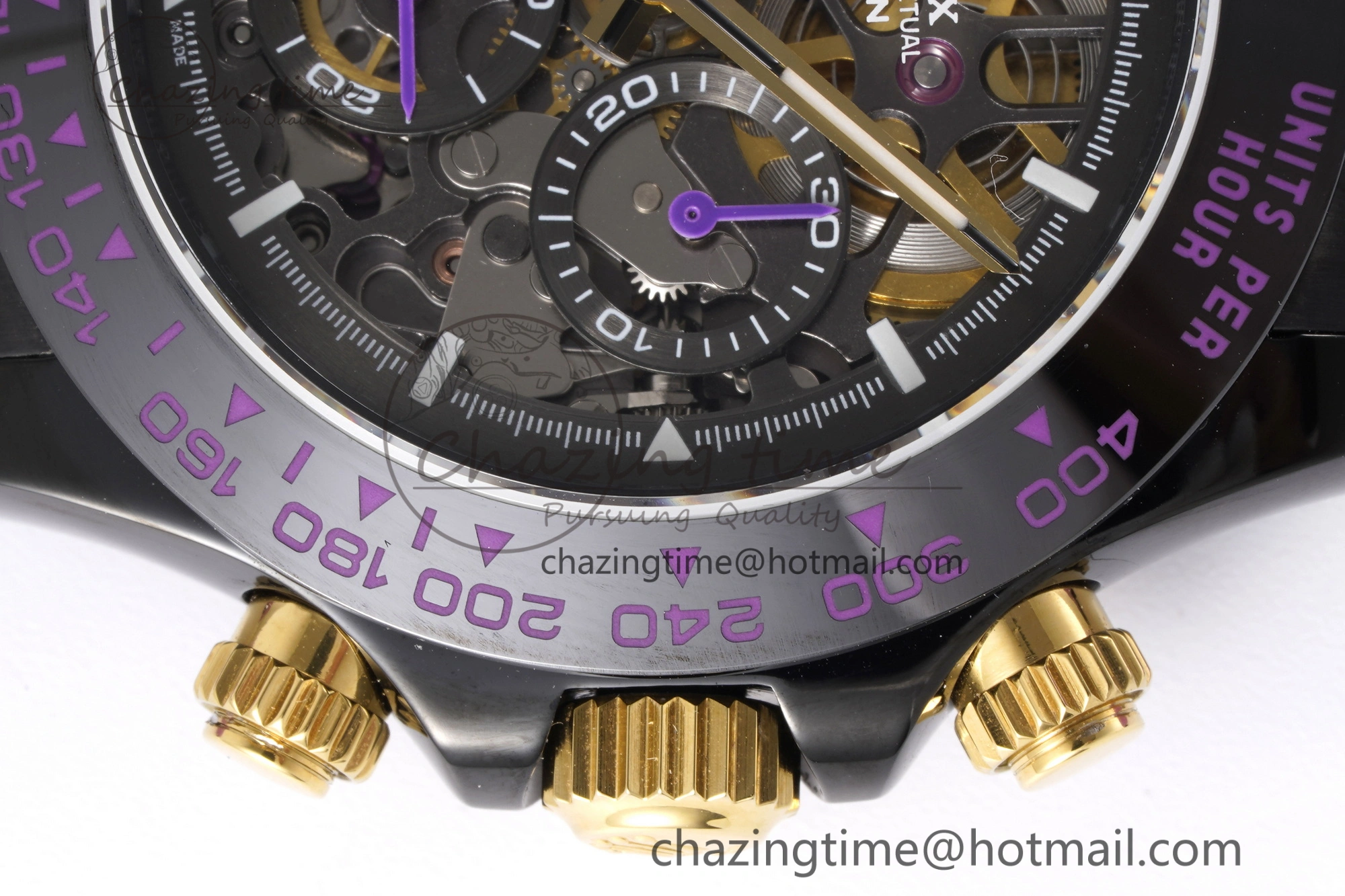 Daytona PVD Ceramic Bezel GETF Best Edition Skeleton Purple Dial on Purple Rubber Strap SA Efficient 1935