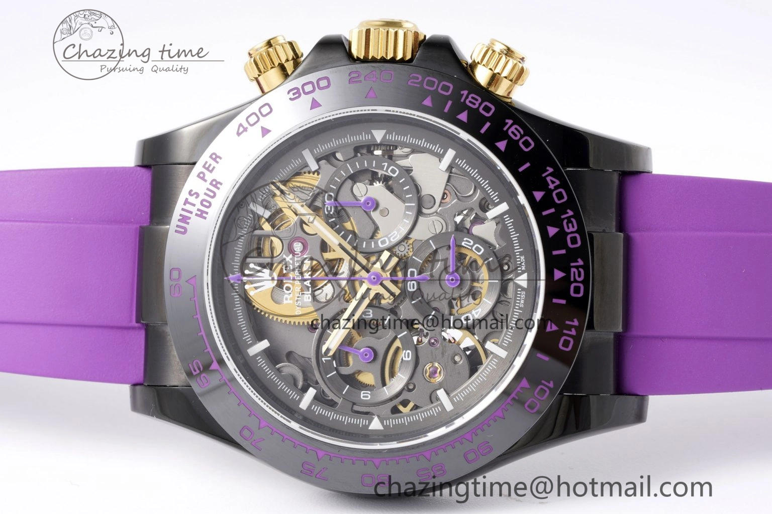 Daytona PVD Ceramic Bezel GETF Best Edition Skeleton Purple Dial on Purple Rubber Strap SA Efficient 1935