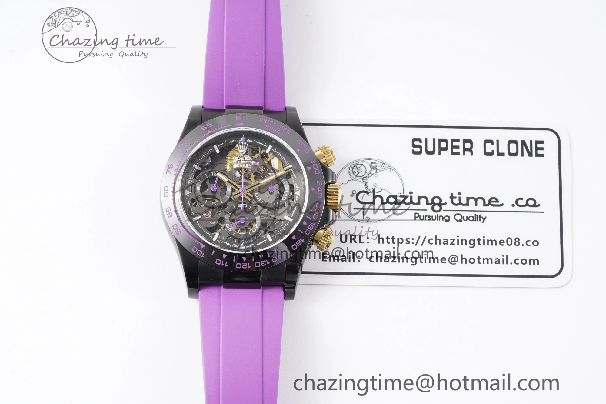 Daytona PVD Ceramic Bezel GETF Best Edition Skeleton Purple Dial on Purple Rubber Strap SA Efficient 1935