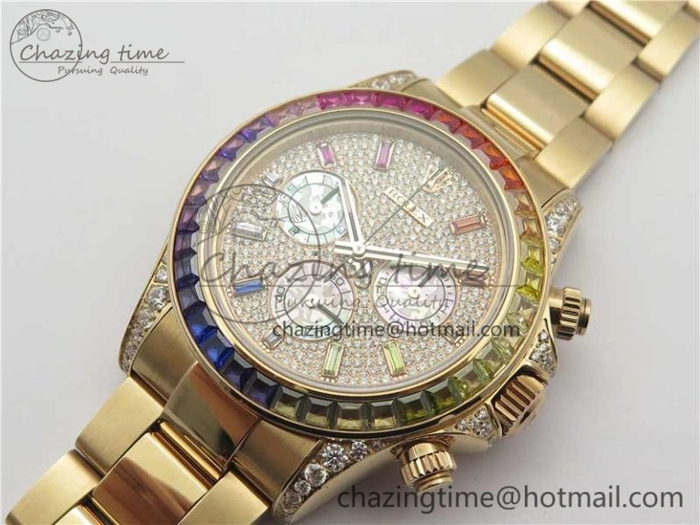 Soft Daytona RG JHF Best Edition RG Diamonds Dial Rainbow Bezel on RG Bracelet A 3201