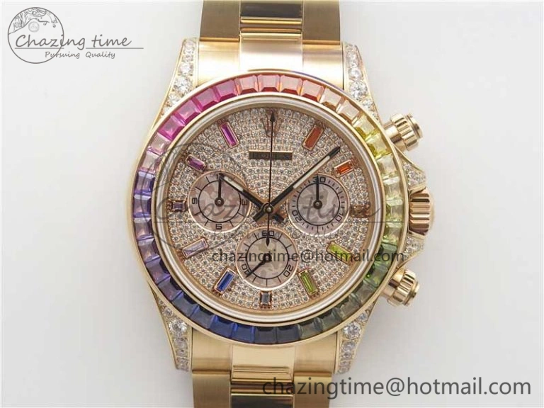 Soft Daytona RG JHF Best Edition RG Diamonds Dial Rainbow Bezel on RG Bracelet A 3201