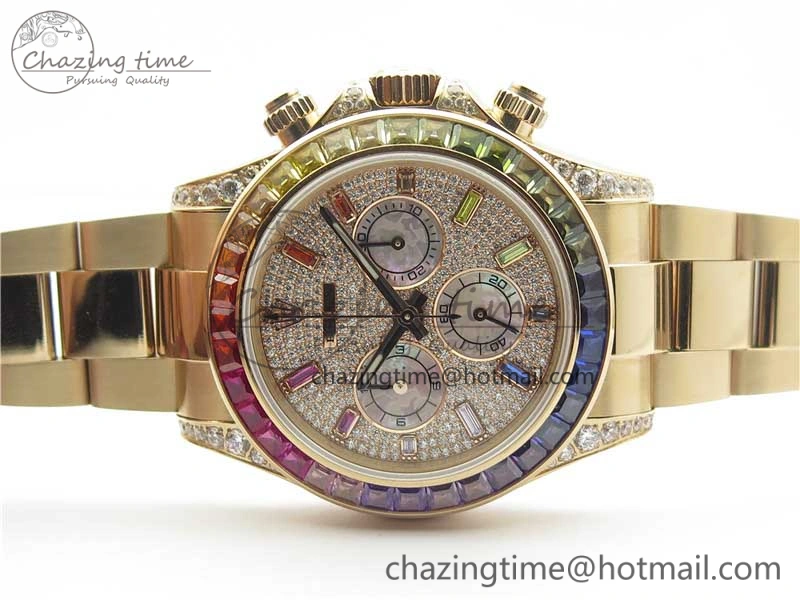 Soft Daytona RG JHF Best Edition RG Diamonds Dial Rainbow Bezel on RG Bracelet A 3201