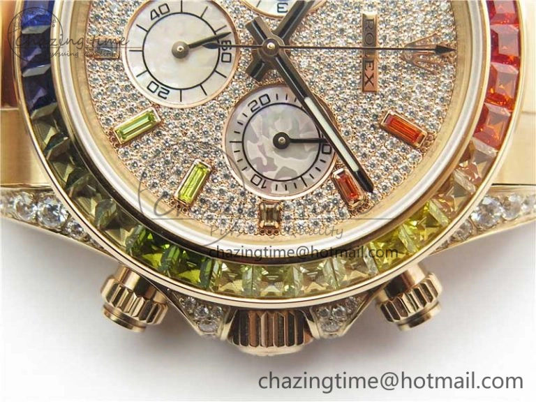 Soft Daytona RG JHF Best Edition RG Diamonds Dial Rainbow Bezel on RG Bracelet A 3201