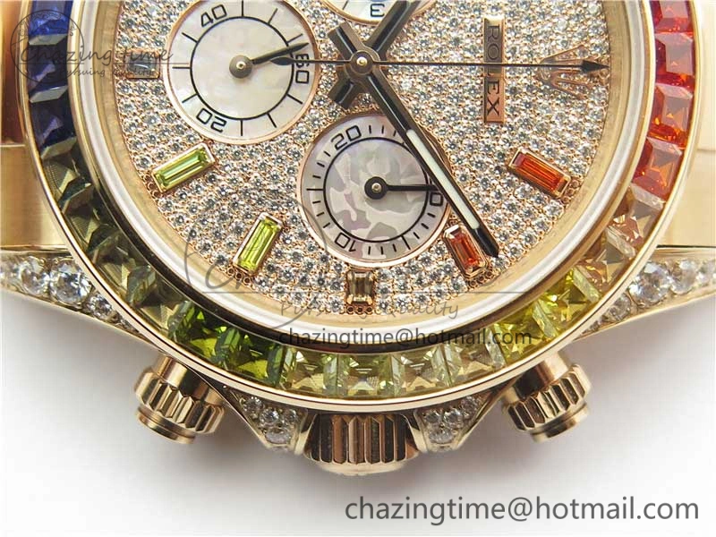 Soft Daytona RG JHF Best Edition RG Diamonds Dial Rainbow Bezel on RG Bracelet A 3201