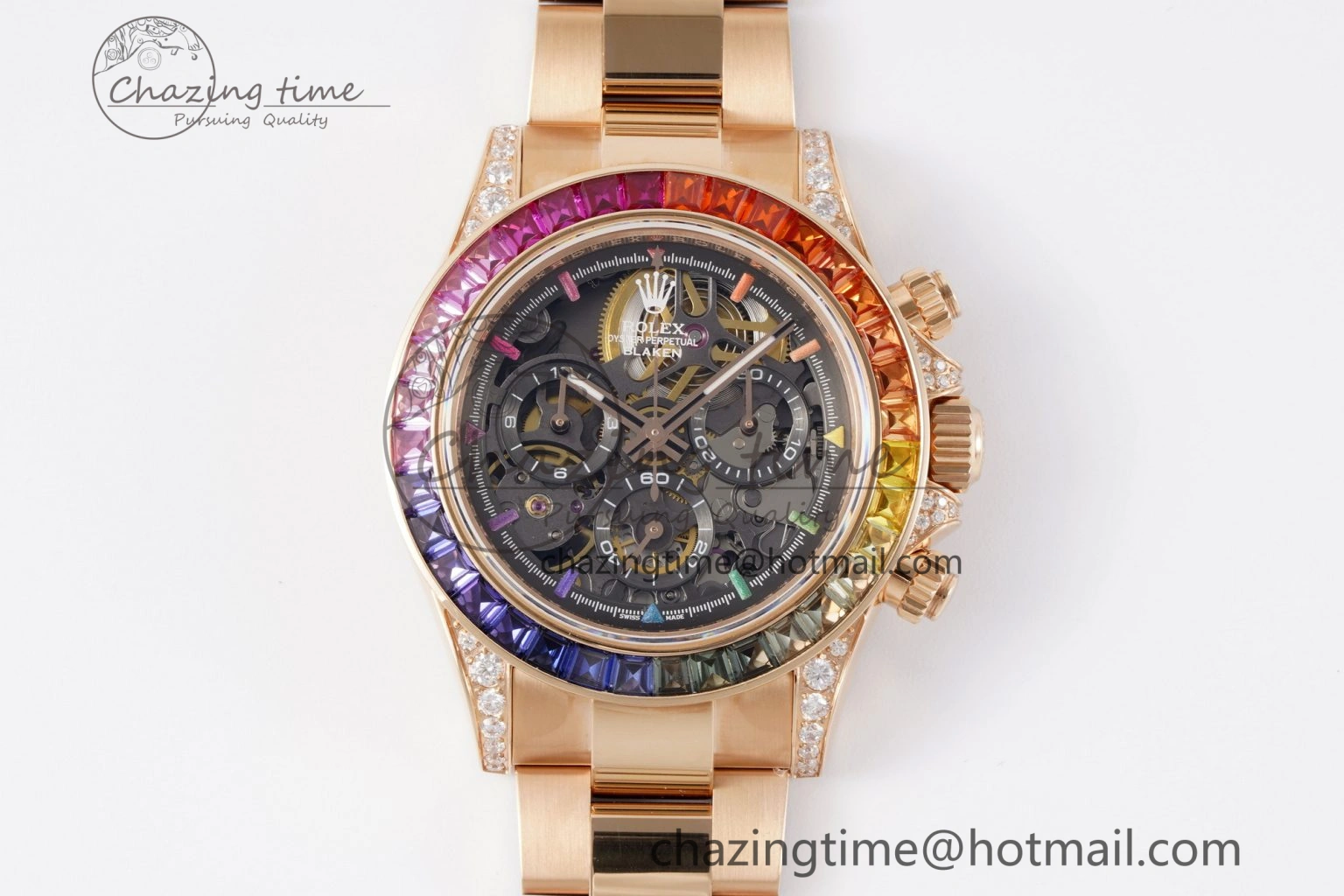 Daytona RG Rainbow Bezel GETF Best Edition Skeleton Dial on RG Bracelet SA Resilient 1945
