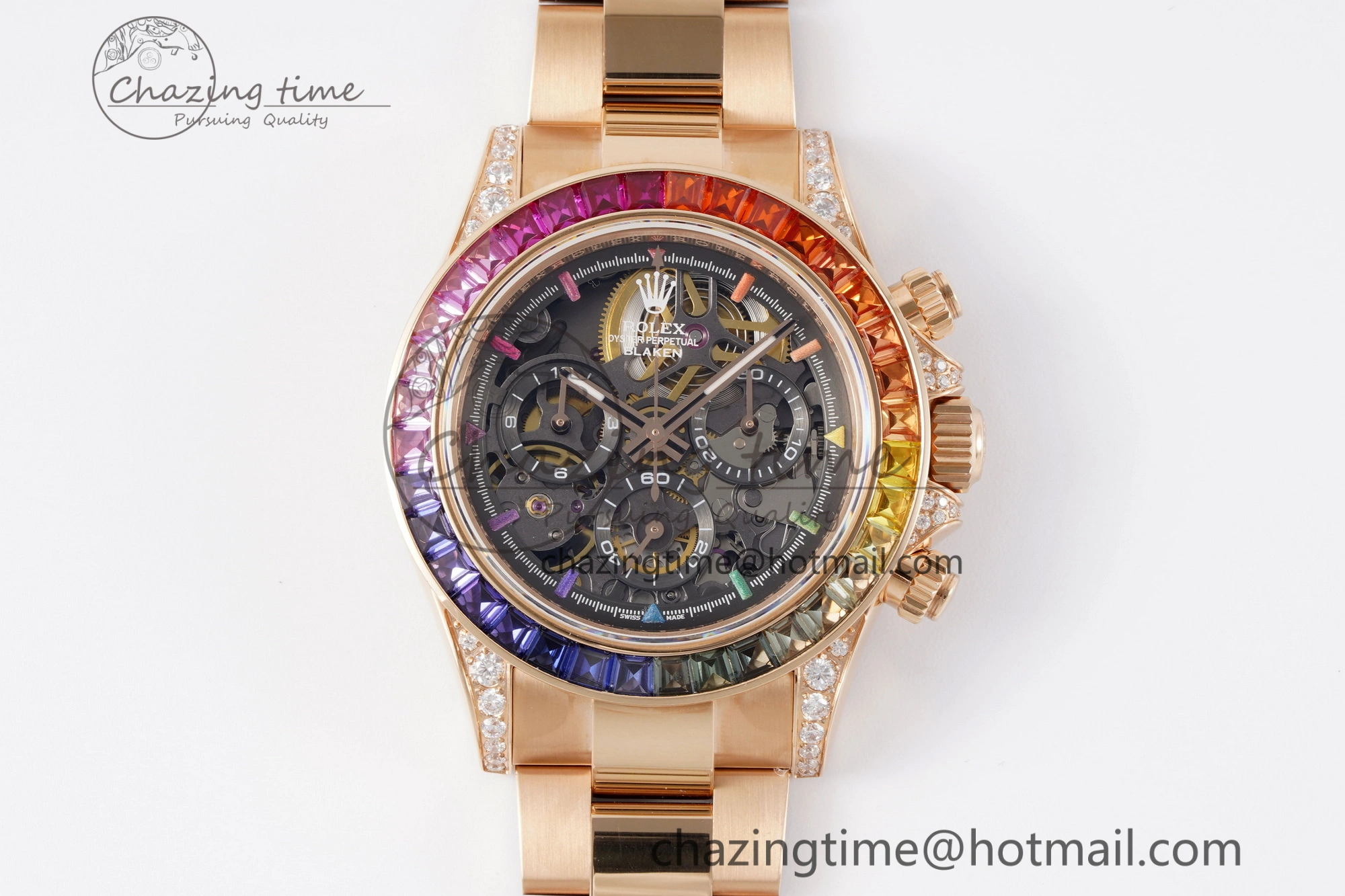 Daytona RG Rainbow Bezel GETF Best Edition Skeleton Dial on RG Bracelet SA Resilient 1945