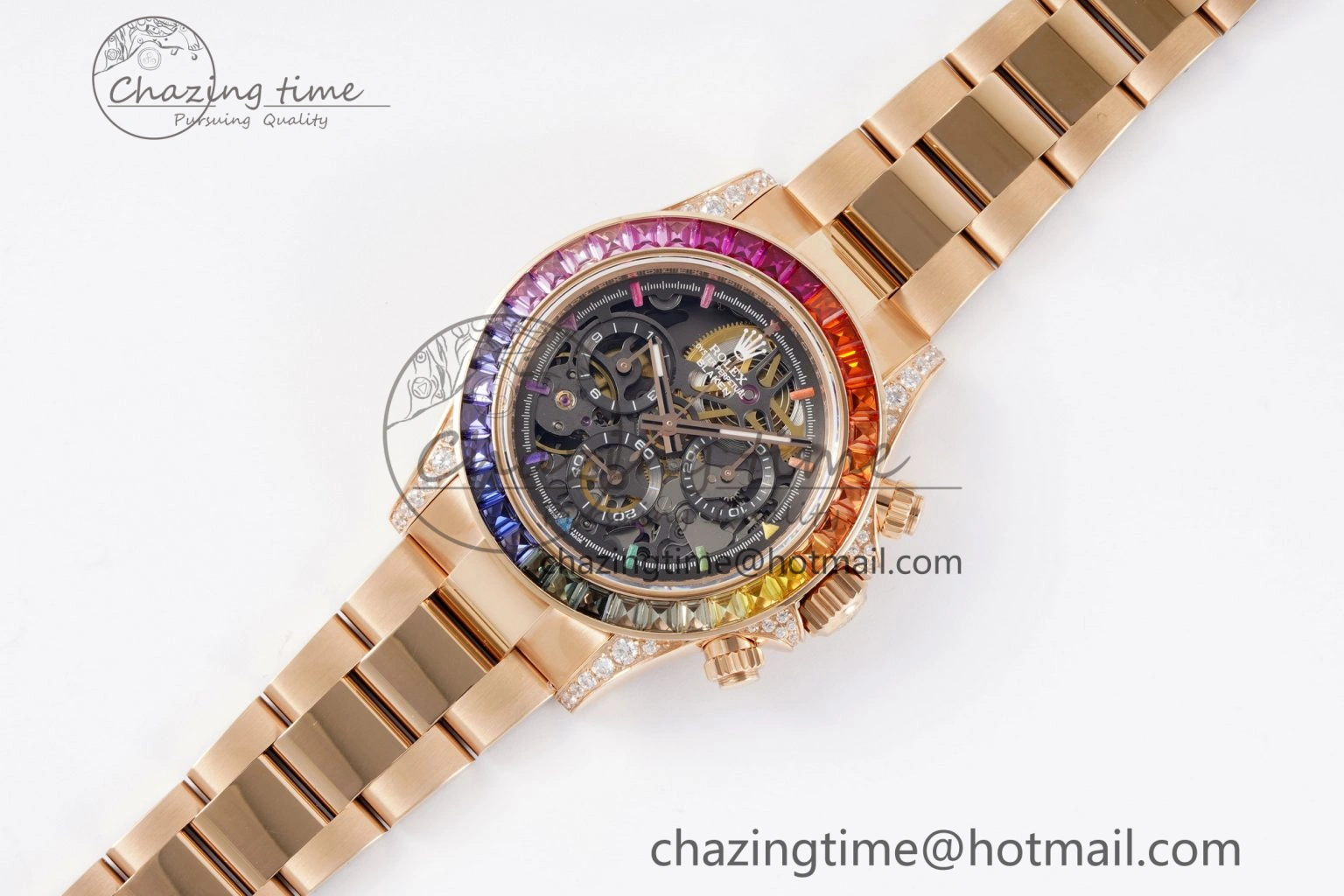 Daytona RG Rainbow Bezel GETF Best Edition Skeleton Dial on RG Bracelet SA Resilient 1945