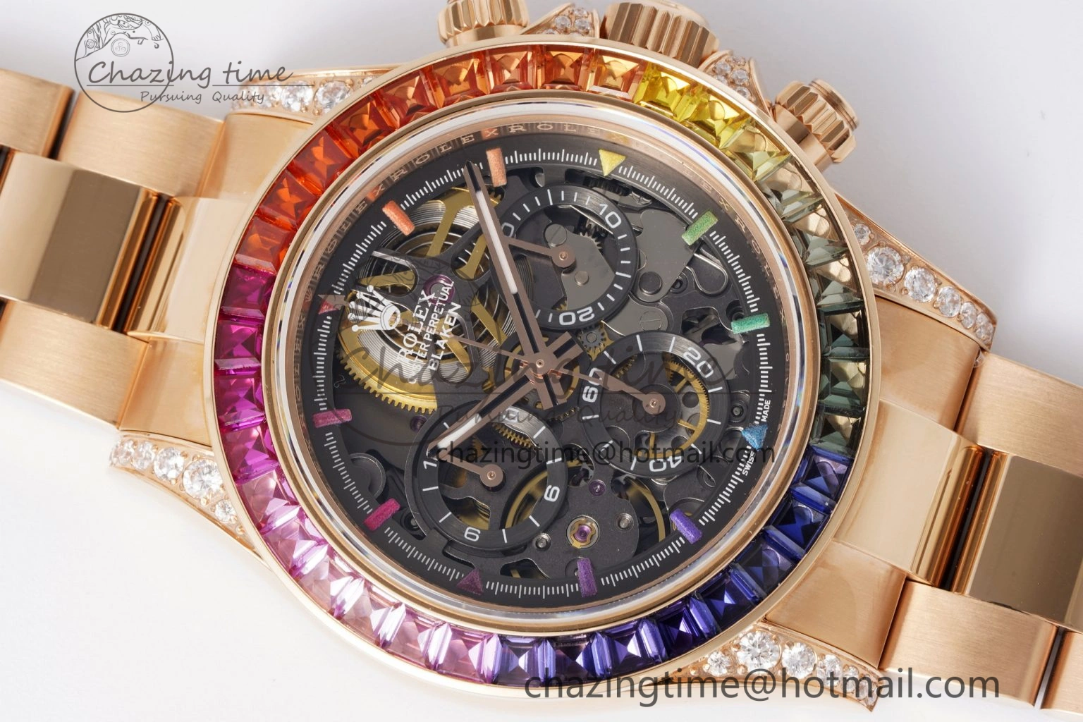 Daytona RG Rainbow Bezel GETF Best Edition Skeleton Dial on RG Bracelet SA Resilient 1945