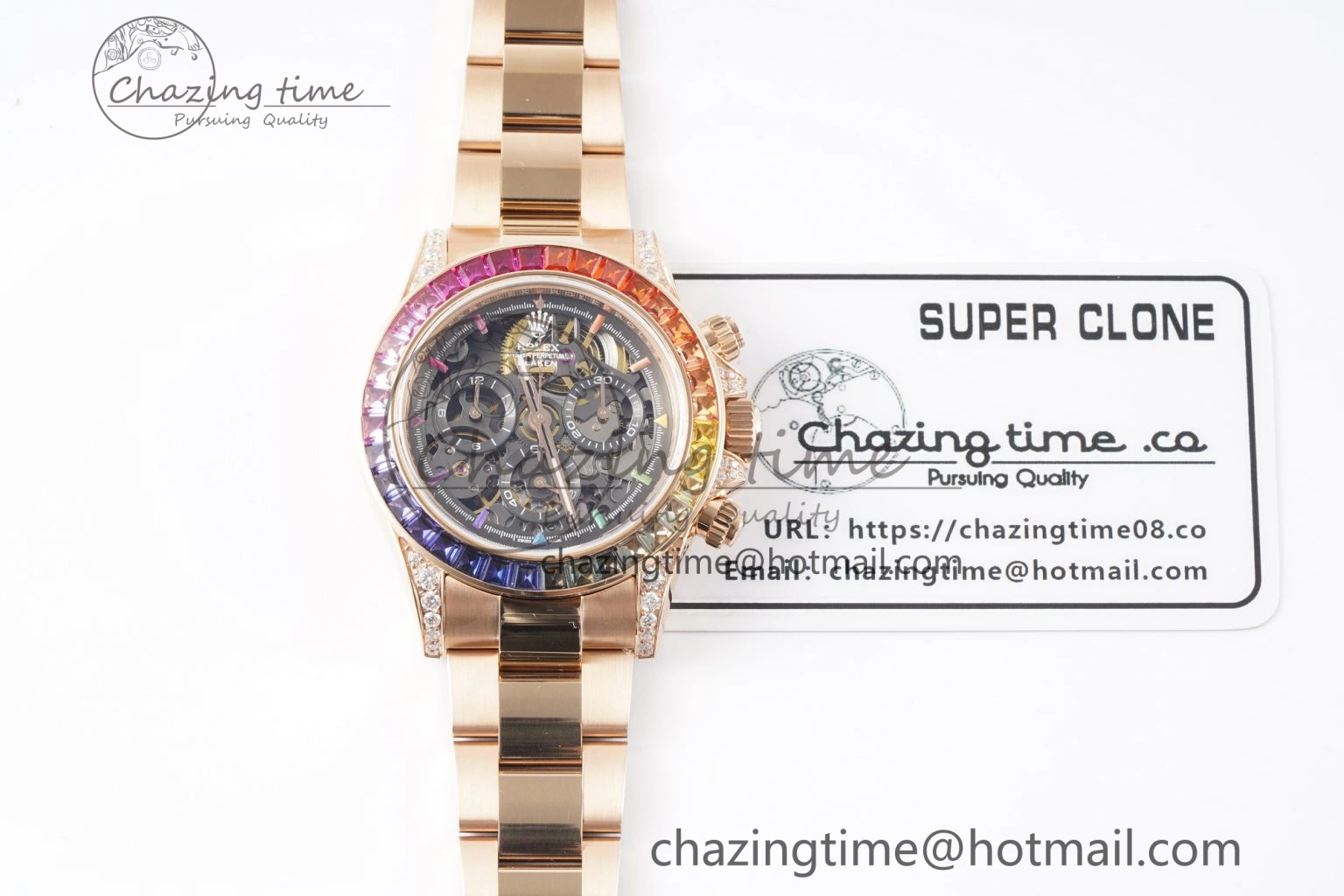Daytona RG Rainbow Bezel GETF Best Edition Skeleton Dial on RG Bracelet SA Resilient 1945