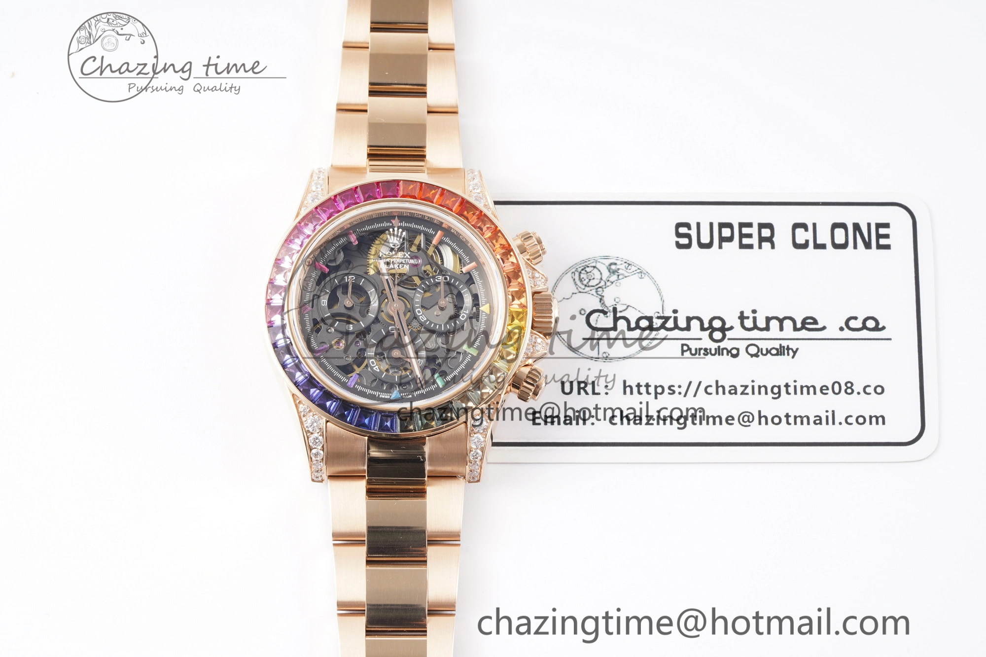 Daytona RG Rainbow Bezel GETF Best Edition Skeleton Dial on RG Bracelet SA Resilient 1945