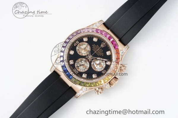 Daytona RG Rainbow Diamonds Bezel JVSF 1:1 Best Edition 904L Steel White Panda Dial on Oysterflex Strap A Trendy 2244