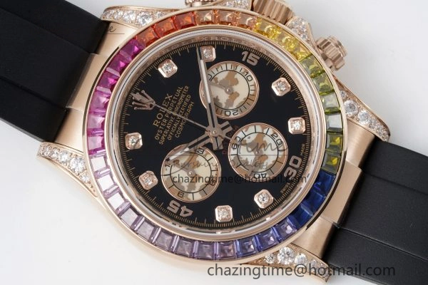 Daytona RG Rainbow Diamonds Bezel JVSF 1:1 Best Edition 904L Steel White Panda Dial on Oysterflex Strap A Trendy 2244
