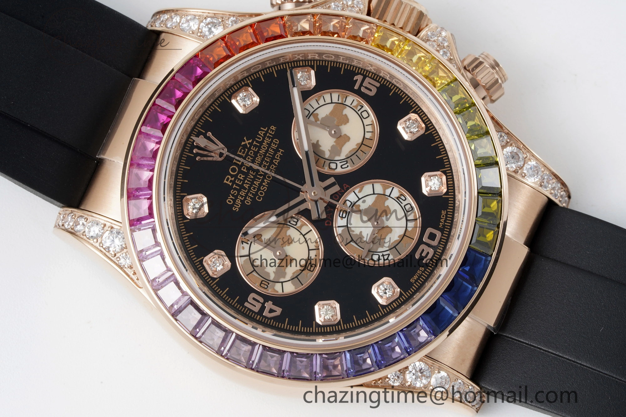 Daytona RG Rainbow Diamonds Bezel JVSF 1:1 Best Edition 904L Steel White Panda Dial on Oysterflex Strap A Trendy 2244