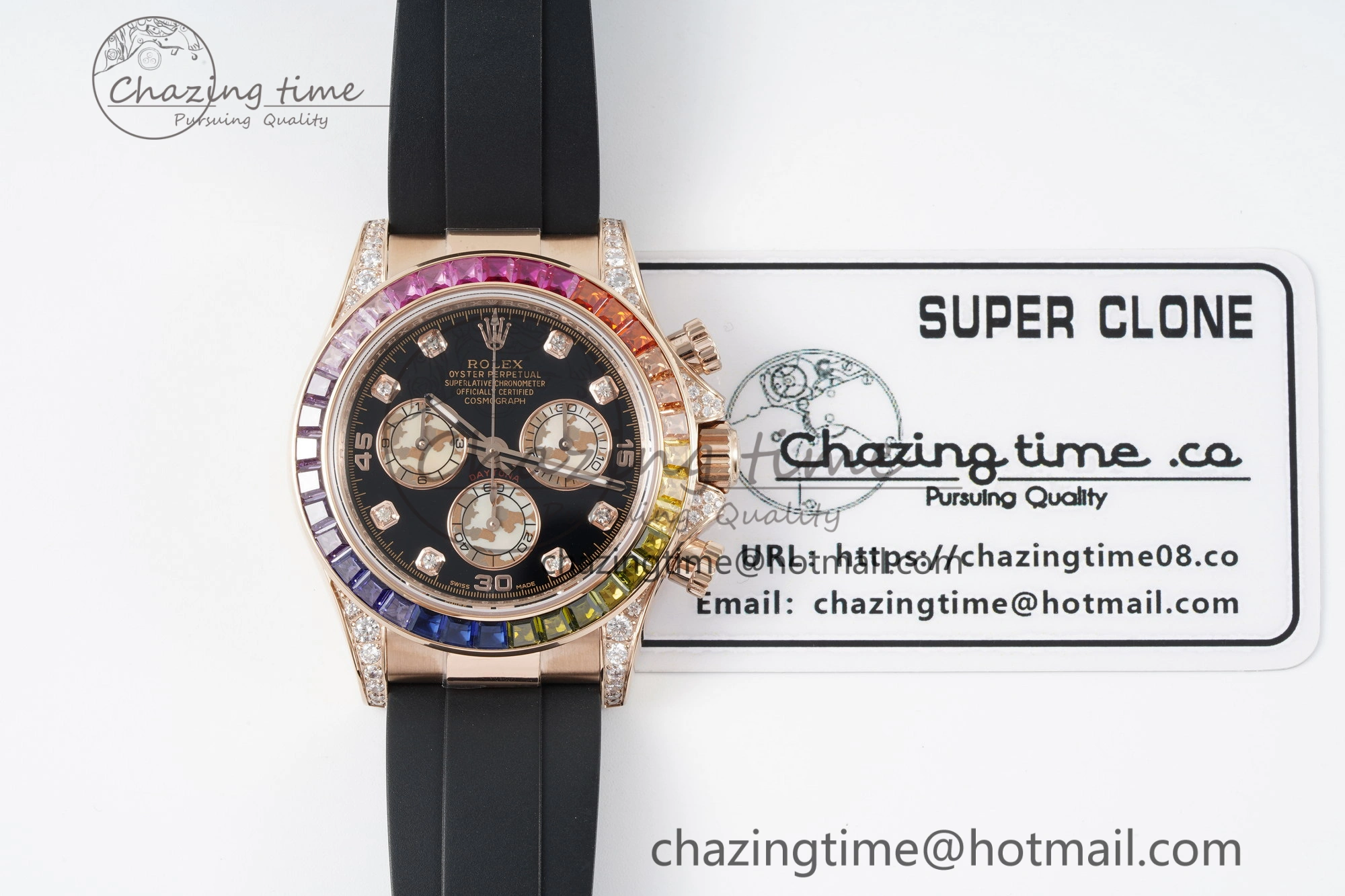 Daytona RG Rainbow Diamonds Bezel JVSF 1:1 Best Edition 904L Steel White Panda Dial on Oysterflex Strap A Trendy 2244