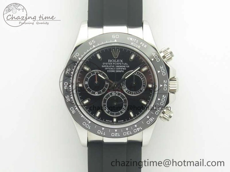 TravelReady Daytona SS BP Maker Black Dial On Rubber Strap A7750@ 3388