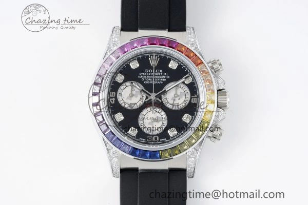 Daytona SS Rainbow Diamonds Bezel JVSF 1:1 Best Edition 904L Steel White Panda Dial on Oysterflex Strap A FlexibleFit 2247