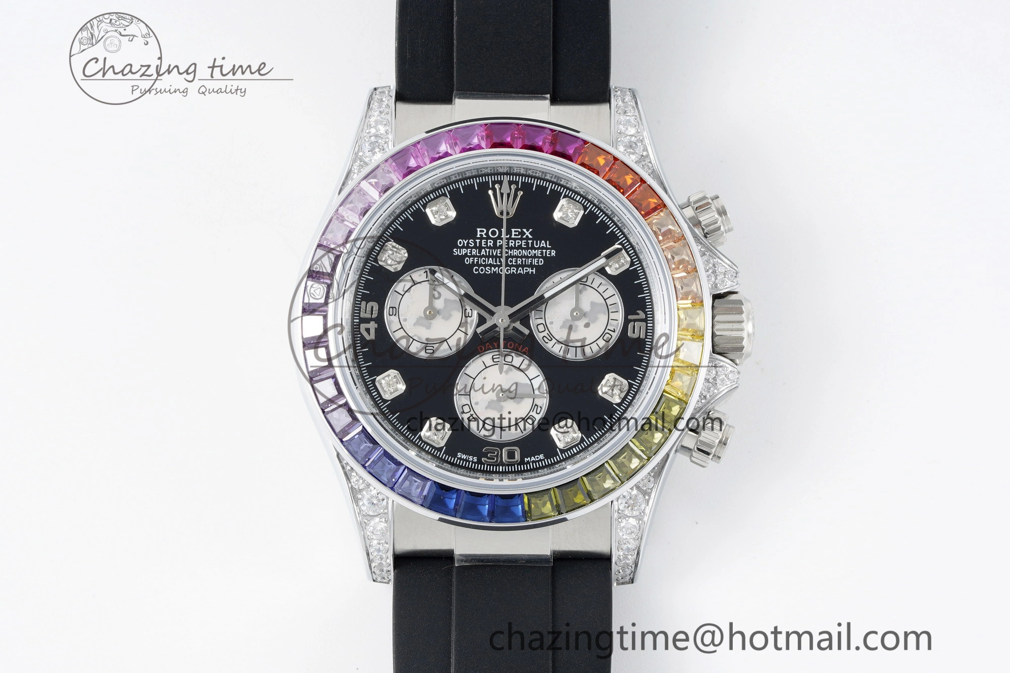 Daytona SS Rainbow Diamonds Bezel JVSF 1:1 Best Edition 904L Steel White Panda Dial on Oysterflex Strap A FlexibleFit 2247