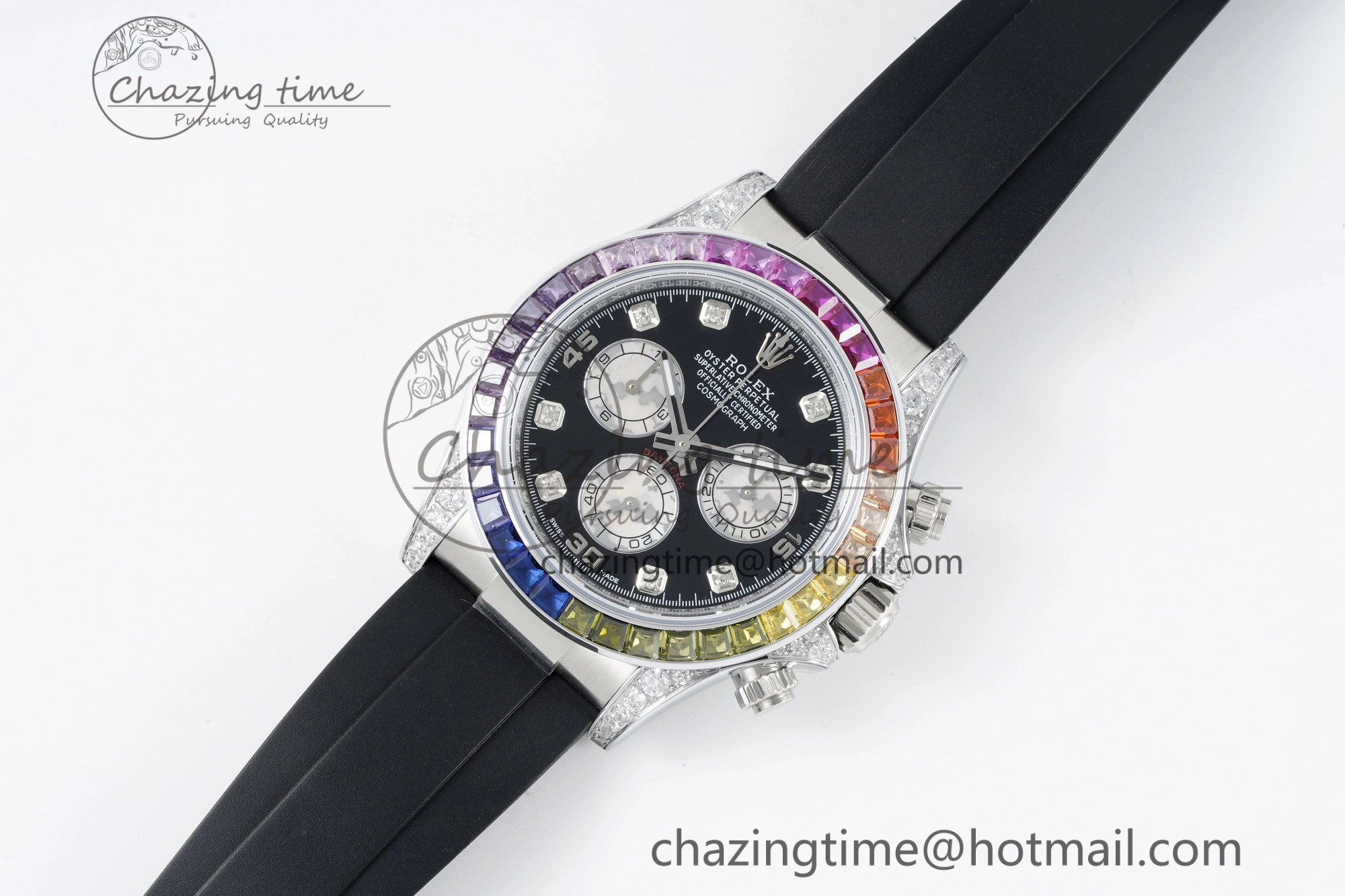 Daytona SS Rainbow Diamonds Bezel JVSF 1:1 Best Edition 904L Steel White Panda Dial on Oysterflex Strap A FlexibleFit 2247