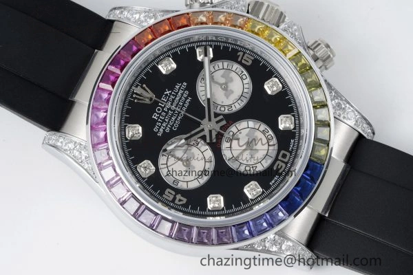Daytona SS Rainbow Diamonds Bezel JVSF 1:1 Best Edition 904L Steel White Panda Dial on Oysterflex Strap A FlexibleFit 2247