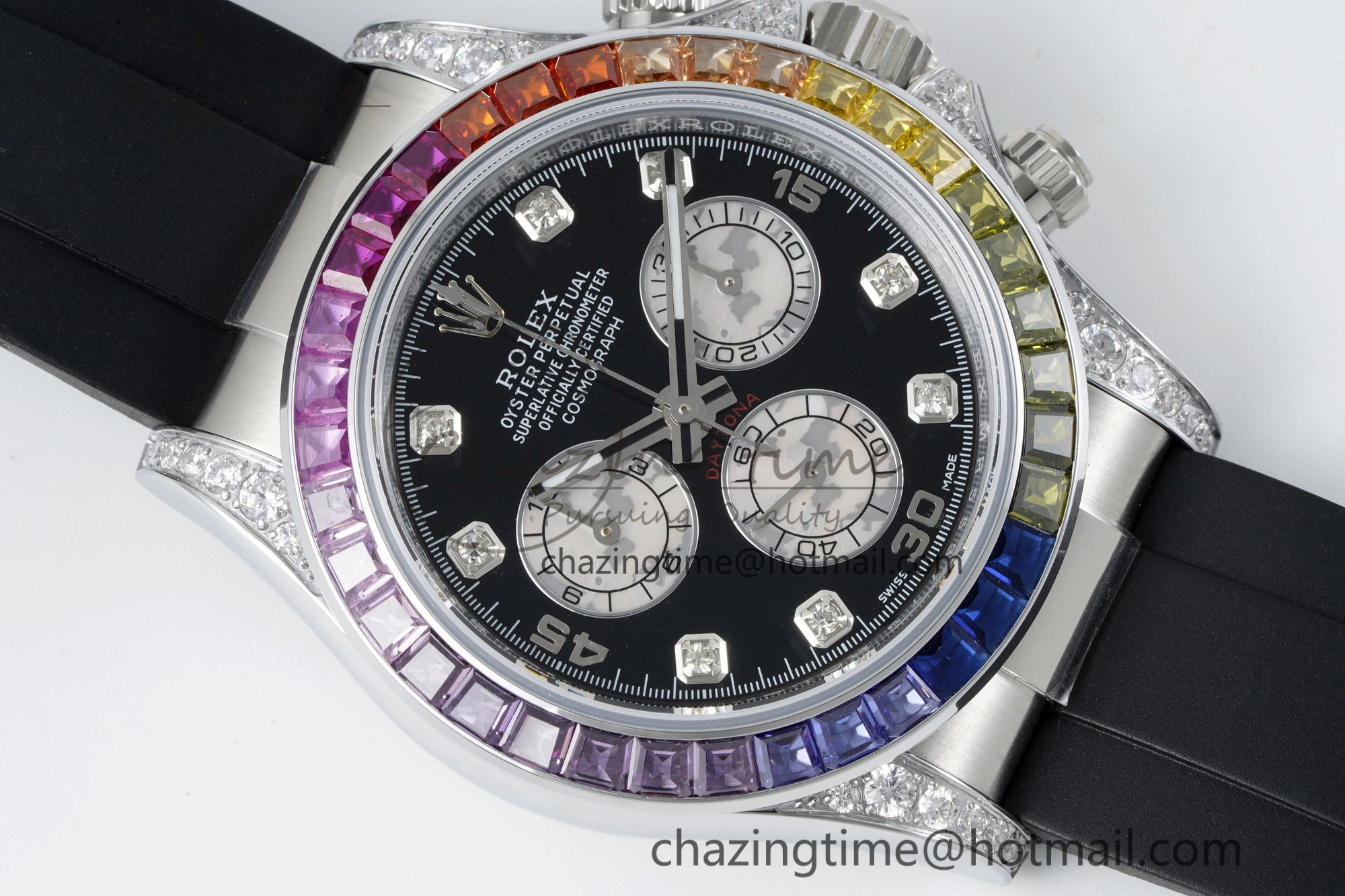Daytona SS Rainbow Diamonds Bezel JVSF 1:1 Best Edition 904L Steel White Panda Dial on Oysterflex Strap A FlexibleFit 2247