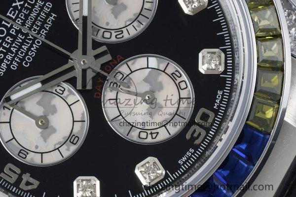 Daytona SS Rainbow Diamonds Bezel JVSF 1:1 Best Edition 904L Steel White Panda Dial on Oysterflex Strap A FlexibleFit 2247