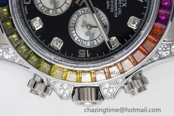 Daytona SS Rainbow Diamonds Bezel JVSF 1:1 Best Edition 904L Steel White Panda Dial on Oysterflex Strap A FlexibleFit 2247