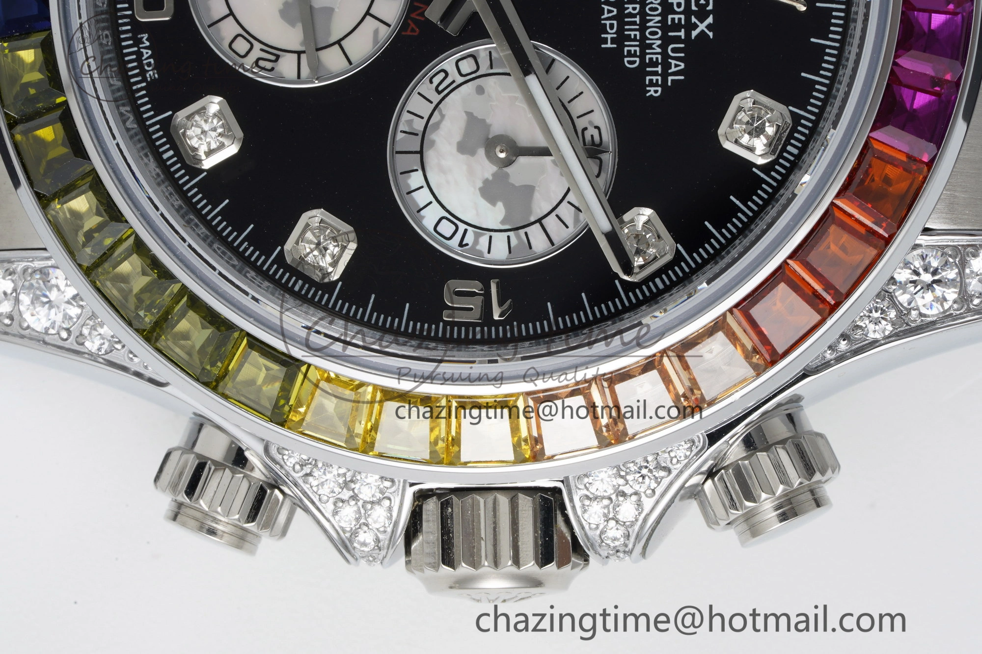 Daytona SS Rainbow Diamonds Bezel JVSF 1:1 Best Edition 904L Steel White Panda Dial on Oysterflex Strap A FlexibleFit 2247
