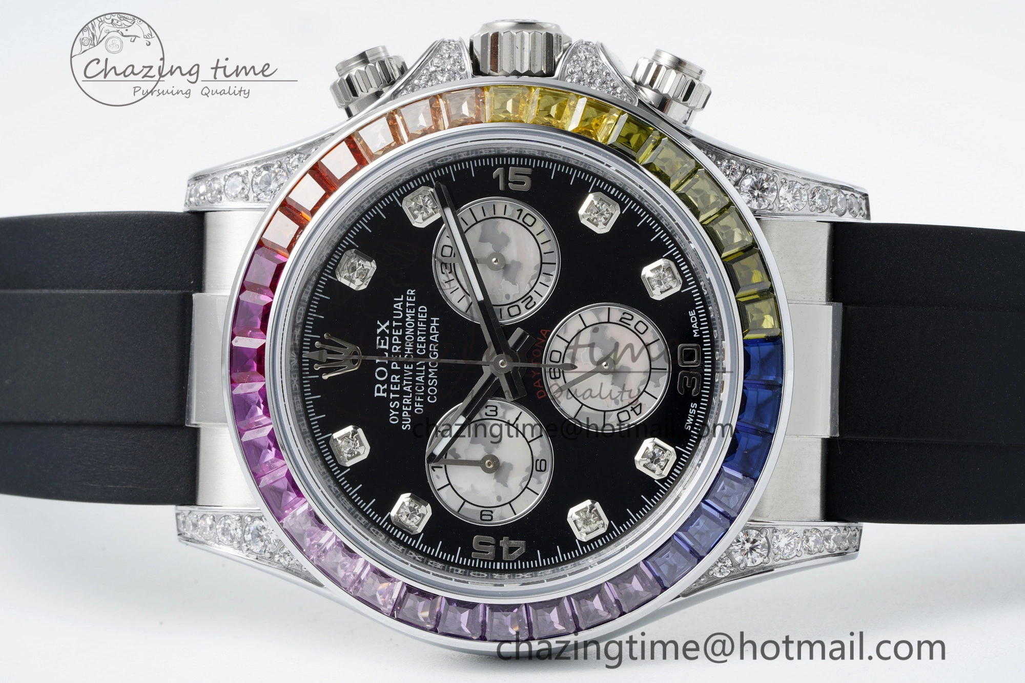 Daytona SS Rainbow Diamonds Bezel JVSF 1:1 Best Edition 904L Steel White Panda Dial on Oysterflex Strap A FlexibleFit 2247