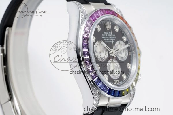 Daytona SS Rainbow Diamonds Bezel JVSF 1:1 Best Edition 904L Steel White Panda Dial on Oysterflex Strap A FlexibleFit 2247