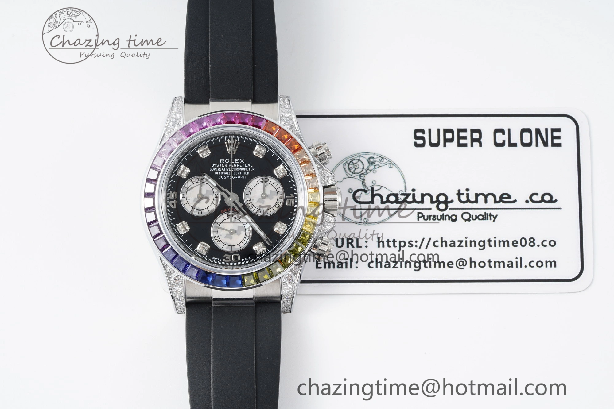 Daytona SS Rainbow Diamonds Bezel JVSF 1:1 Best Edition 904L Steel White Panda Dial on Oysterflex Strap A FlexibleFit 2247