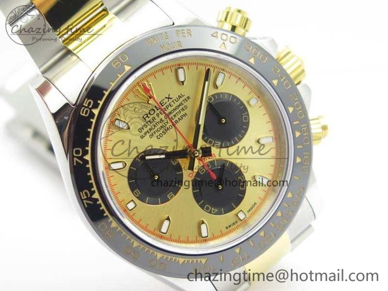 Daytona SS YG Ceramic Bezel JH Best Edition Gold Dial On SS YG Bracelet A RelaxedFit 3528