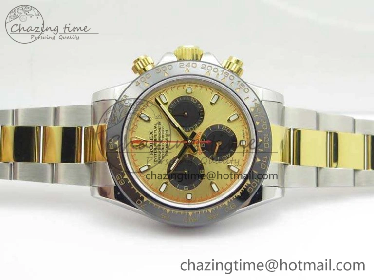 Daytona SS YG Ceramic Bezel JH Best Edition Gold Dial On SS YG Bracelet A RelaxedFit 3528
