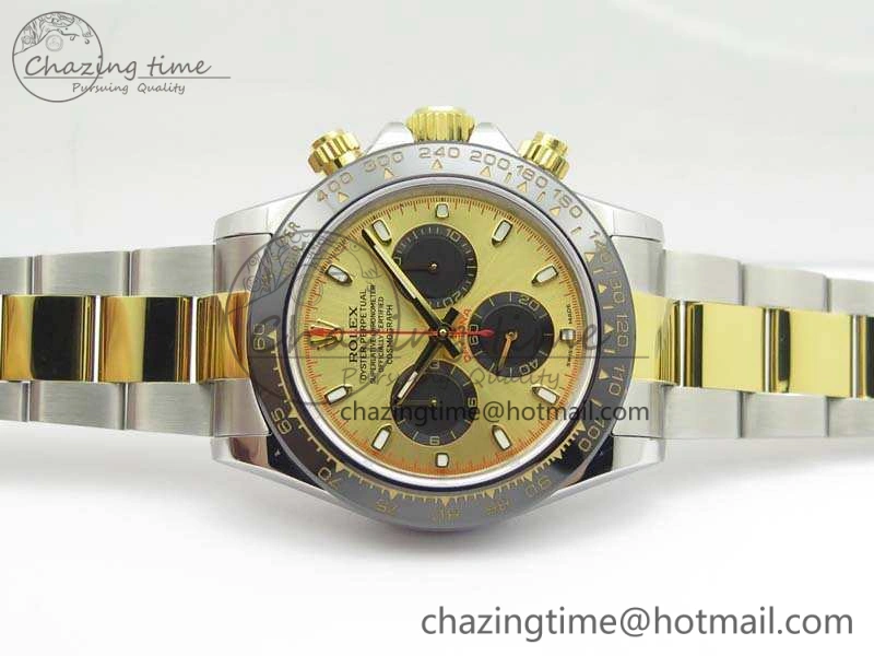 Daytona SS YG Ceramic Bezel JH Best Edition Gold Dial On SS YG Bracelet A RelaxedFit 3528
