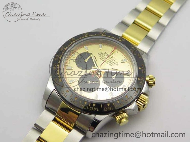 Daytona SS YG Ceramic Bezel JH Best Edition Gold Dial On SS YG Bracelet A RelaxedFit 3528