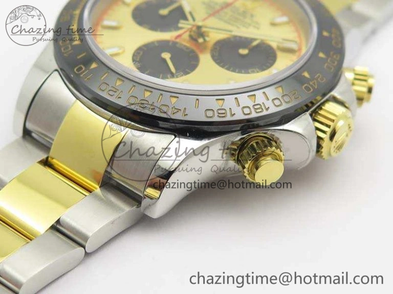 Daytona SS YG Ceramic Bezel JH Best Edition Gold Dial On SS YG Bracelet A RelaxedFit 3528