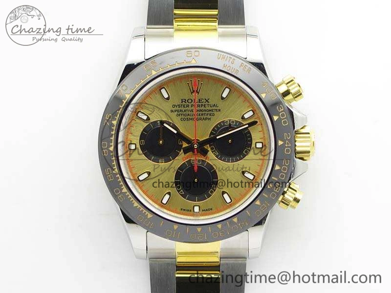 Daytona SS YG Ceramic Bezel JH Best Edition Gold Dial On SS YG Bracelet A RelaxedFit 3528