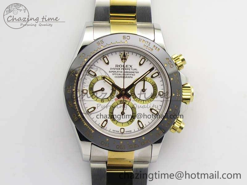 Classic Daytona SS YG Ceramic Bezel JH Best Edition White Dial On SS YG Bracelet A 3530