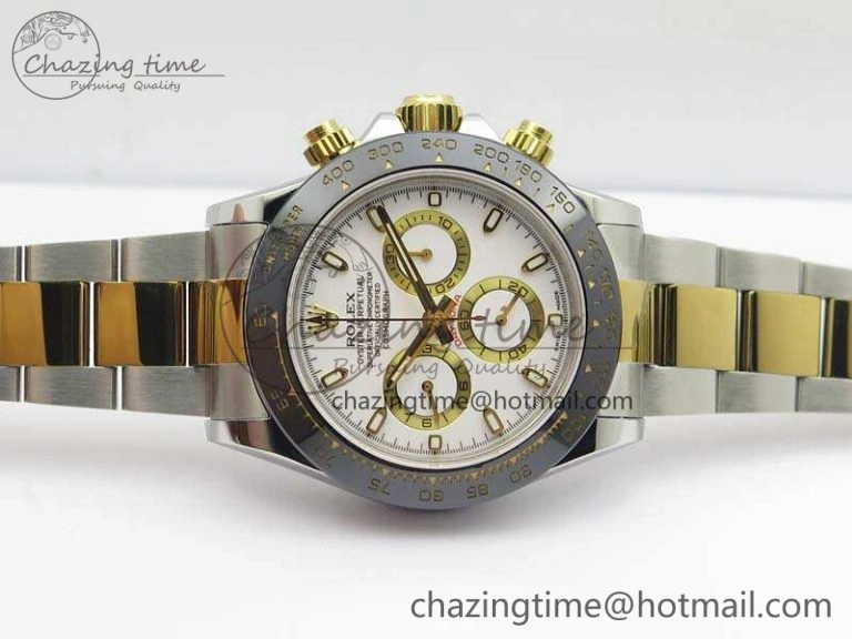 Classic Daytona SS YG Ceramic Bezel JH Best Edition White Dial On SS YG Bracelet A 3530