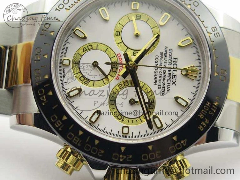 Classic Daytona SS YG Ceramic Bezel JH Best Edition White Dial On SS YG Bracelet A 3530