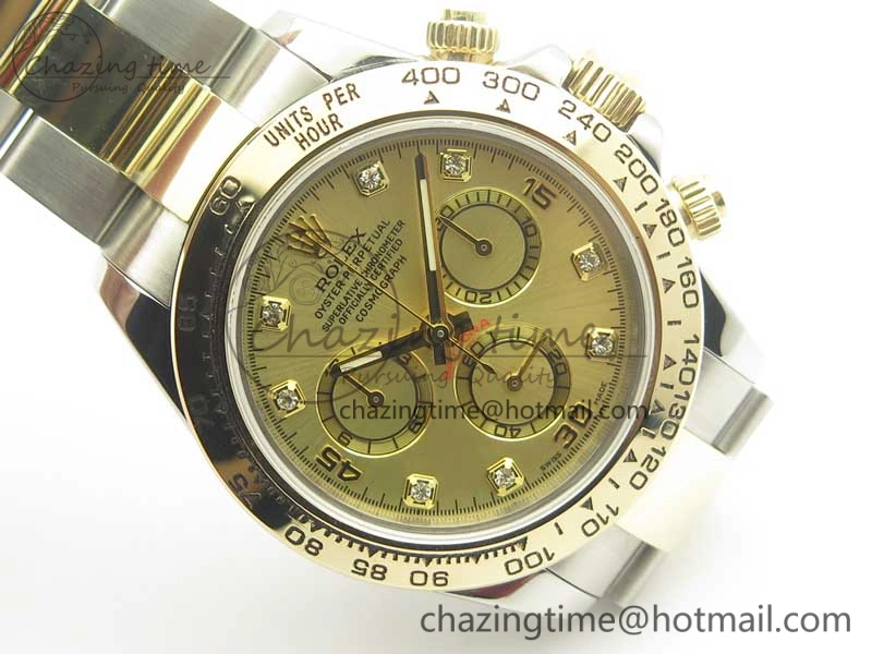 UrbanChic Daytona SS YG TW 116523 Wrapped V2 1:1 Best Edition Gold Dial Diamonds Markers on SS Bracelet A 3371