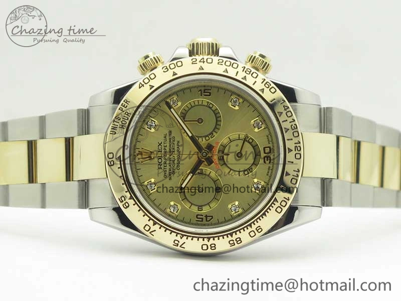 UrbanChic Daytona SS YG TW 116523 Wrapped V2 1:1 Best Edition Gold Dial Diamonds Markers on SS Bracelet A 3371