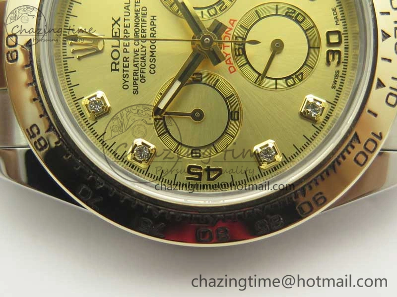 UrbanChic Daytona SS YG TW 116523 Wrapped V2 1:1 Best Edition Gold Dial Diamonds Markers on SS Bracelet A 3371