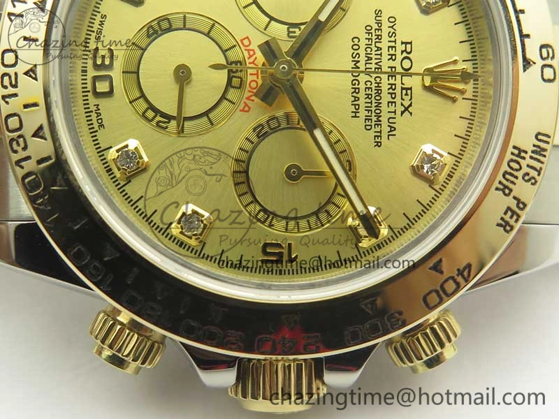 UrbanChic Daytona SS YG TW 116523 Wrapped V2 1:1 Best Edition Gold Dial Diamonds Markers on SS Bracelet A 3371