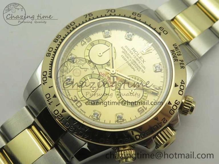 UrbanChic Daytona SS YG TW 116523 Wrapped V2 1:1 Best Edition Gold Dial Diamonds Markers on SS Bracelet A 3371
