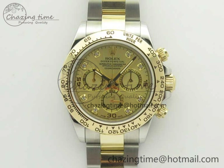 UrbanChic Daytona SS YG TW 116523 Wrapped V2 1:1 Best Edition Gold Dial Diamonds Markers on SS Bracelet A 3371