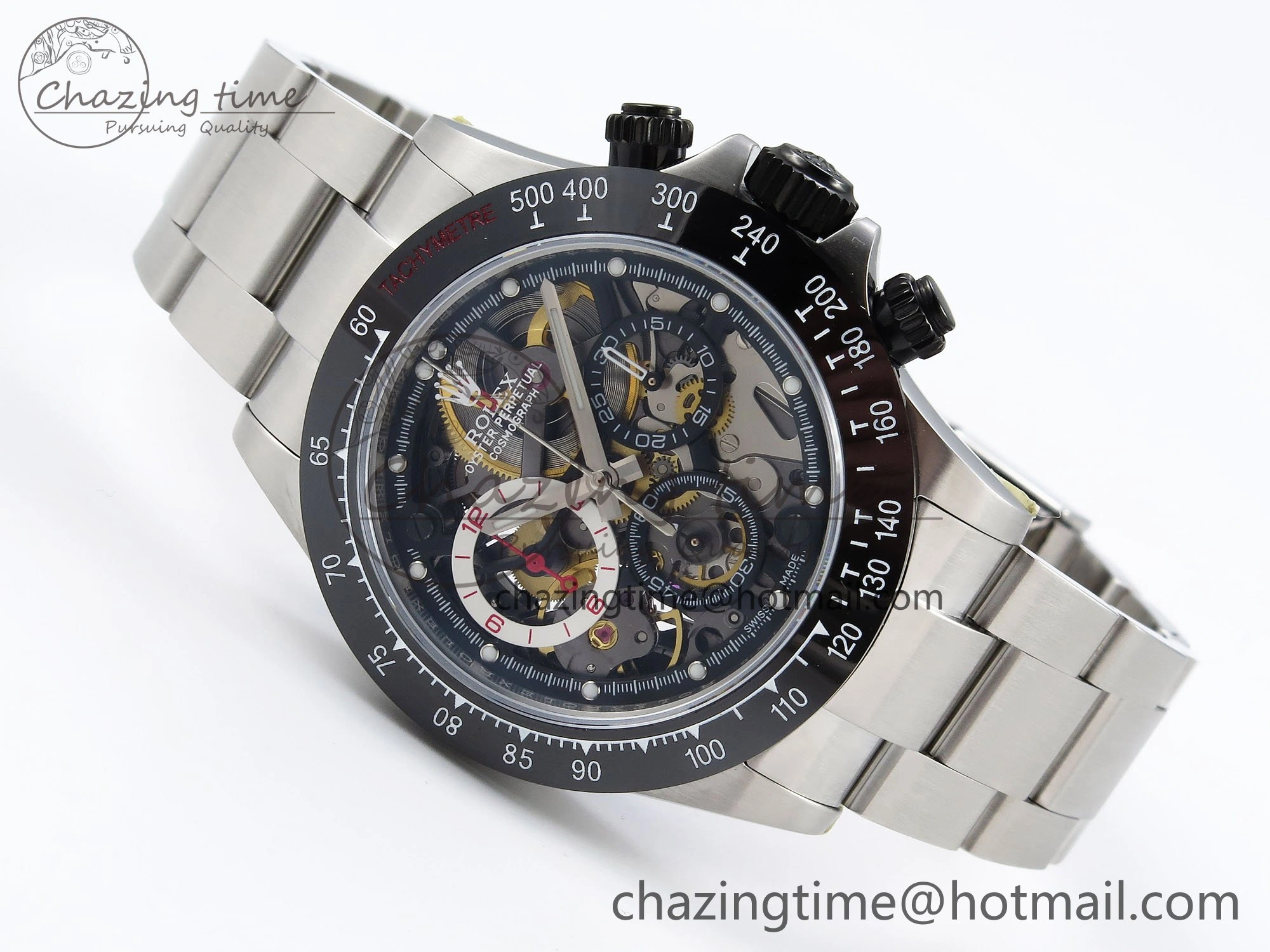 TopPick Daytona Skeleton SONIC Best Edition Ceramic Bezel Skeleton Dial on SS Oyster Bracelet SA 1654
